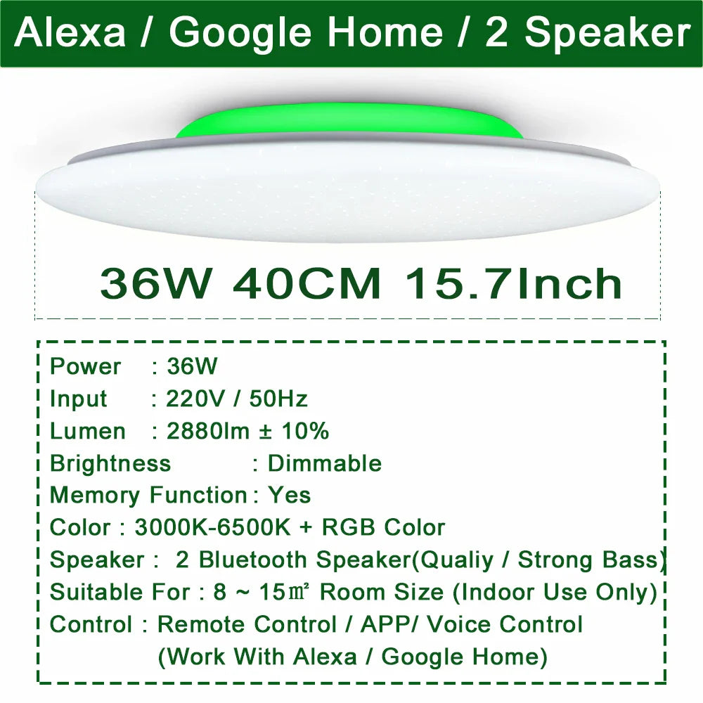 Modern LED Ceiling Lights Bluetooth Speaker Remote Control