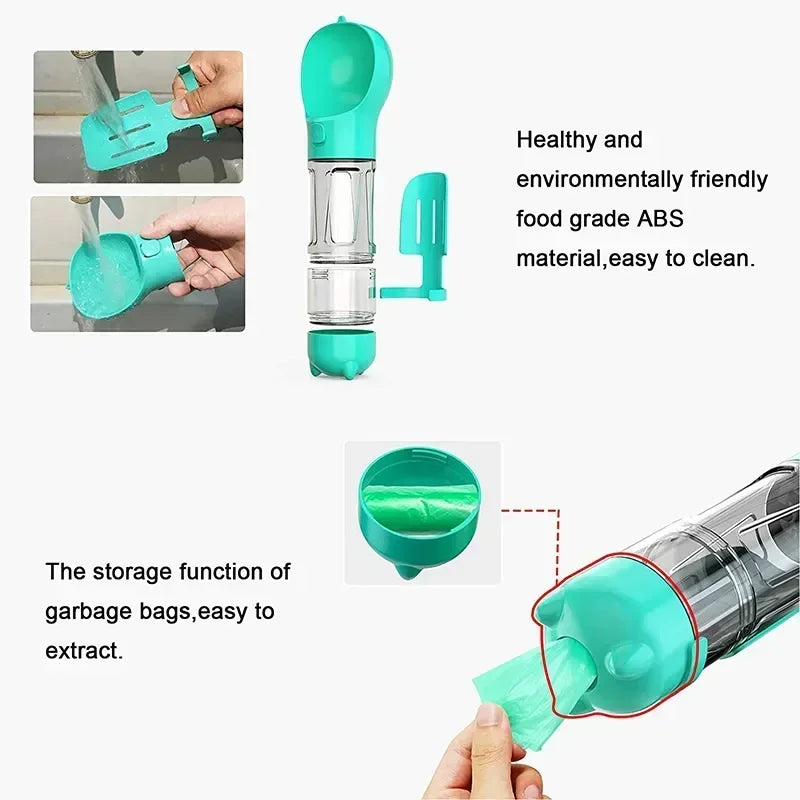 3 in 1 Portable Dog Water Bottle Pet Food Feeder Drinker Poop Dispenser Leak-proof Multifunctional Dog Water Bottle Dog Feeder