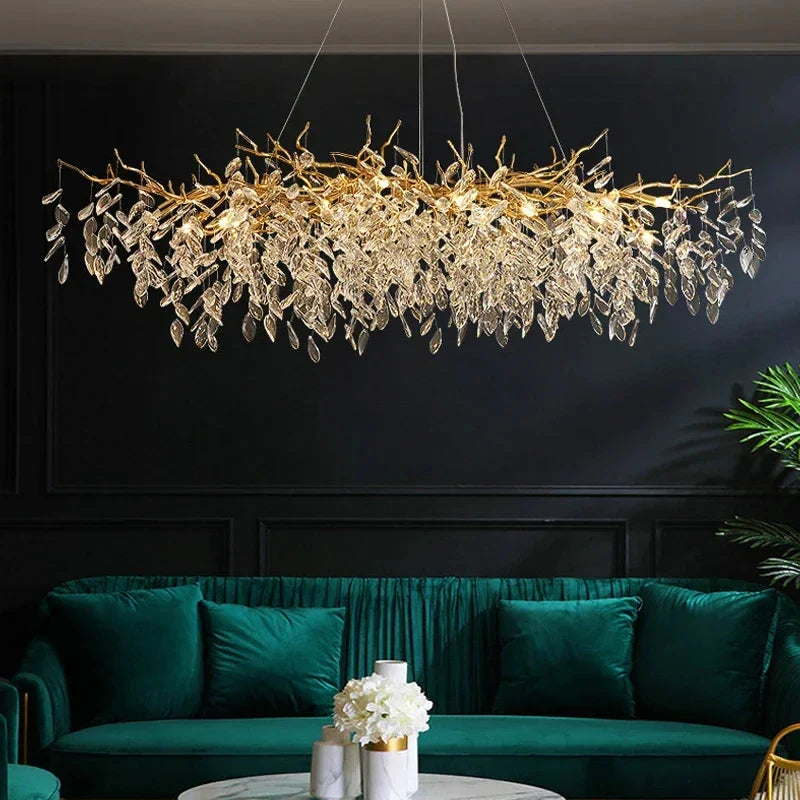 Luxury Gold Crystal LED Ceiling Pendant Lamps Indoor Villa Lights Fixture