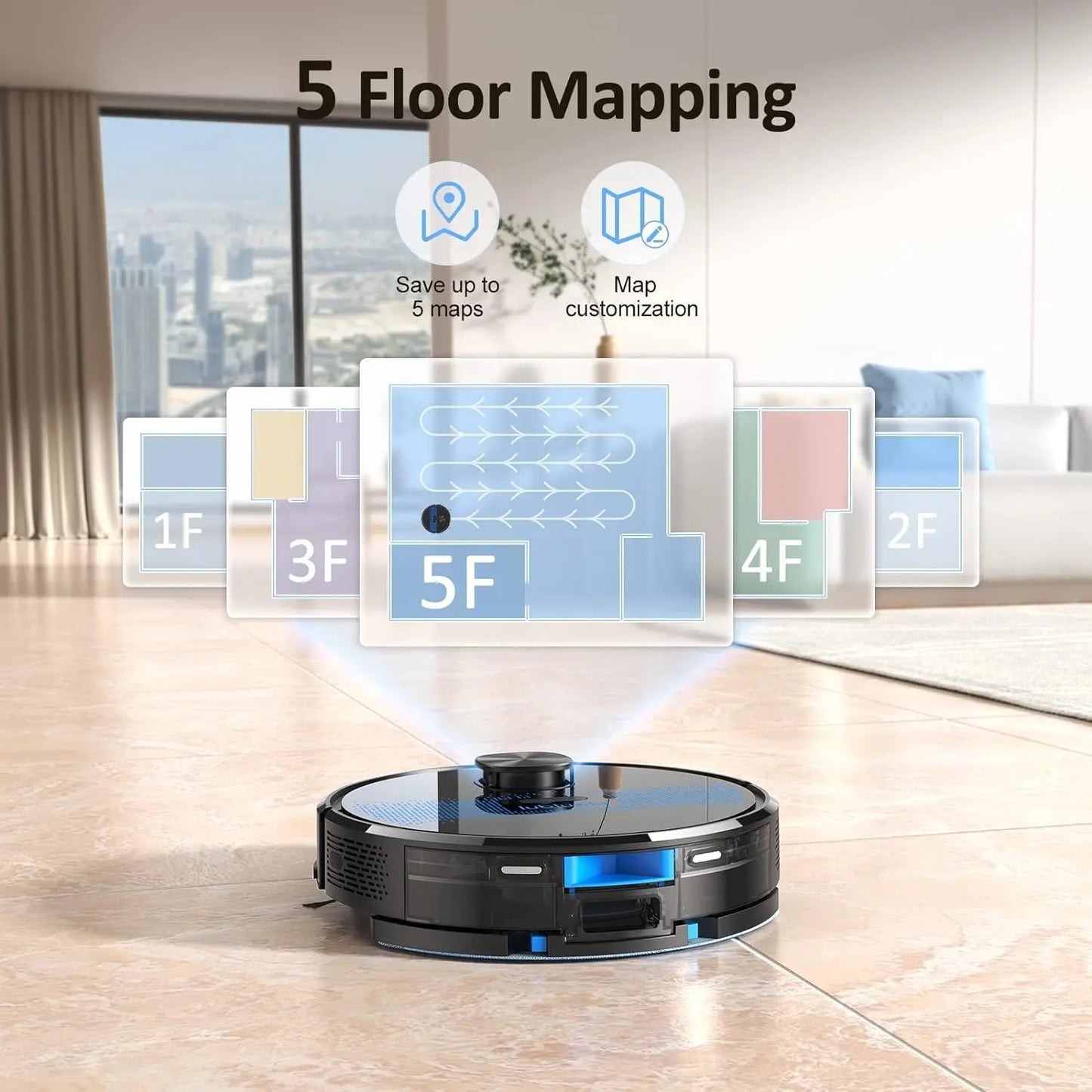 Lubluelu SL60D Robot Vacuum and Mop Combo - 4000Pa Suction, 150Mins Runtime, Quiet Operation, 10 No-Go Zones For Pet Hair Carpet