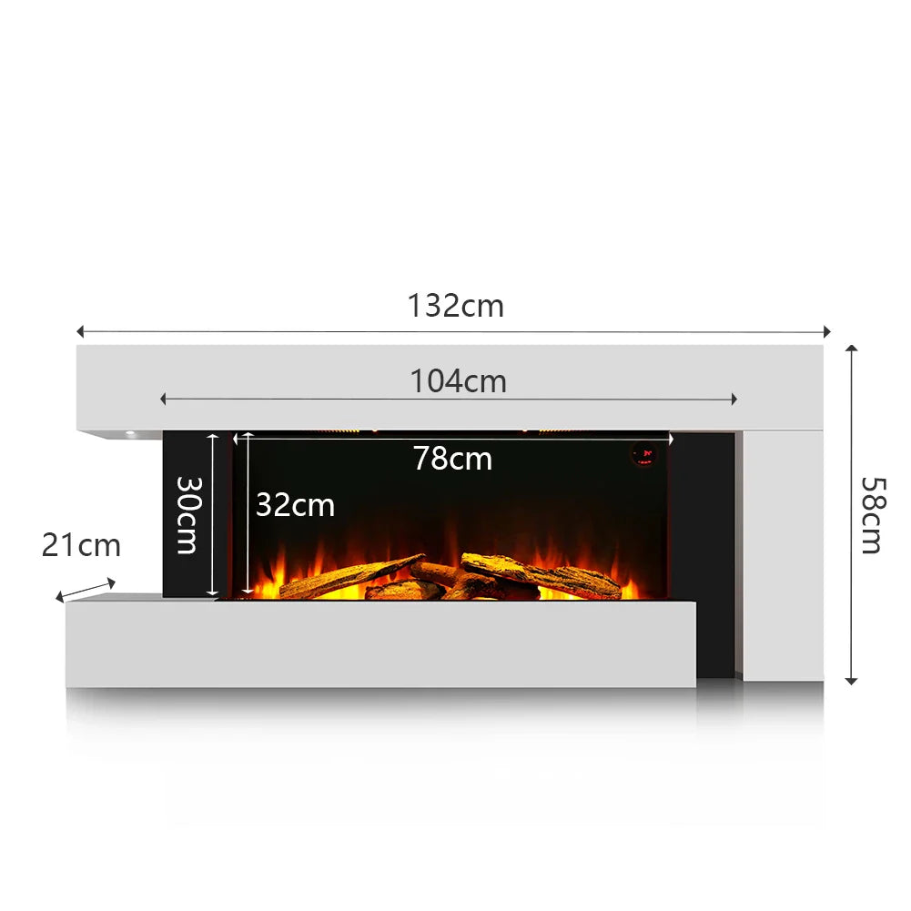 KOMORE Contemporary Wall Mounted/Freestanding Fireplace Mantel for Living Room, Overheat Protection 1000W&2000W, 132cm, White