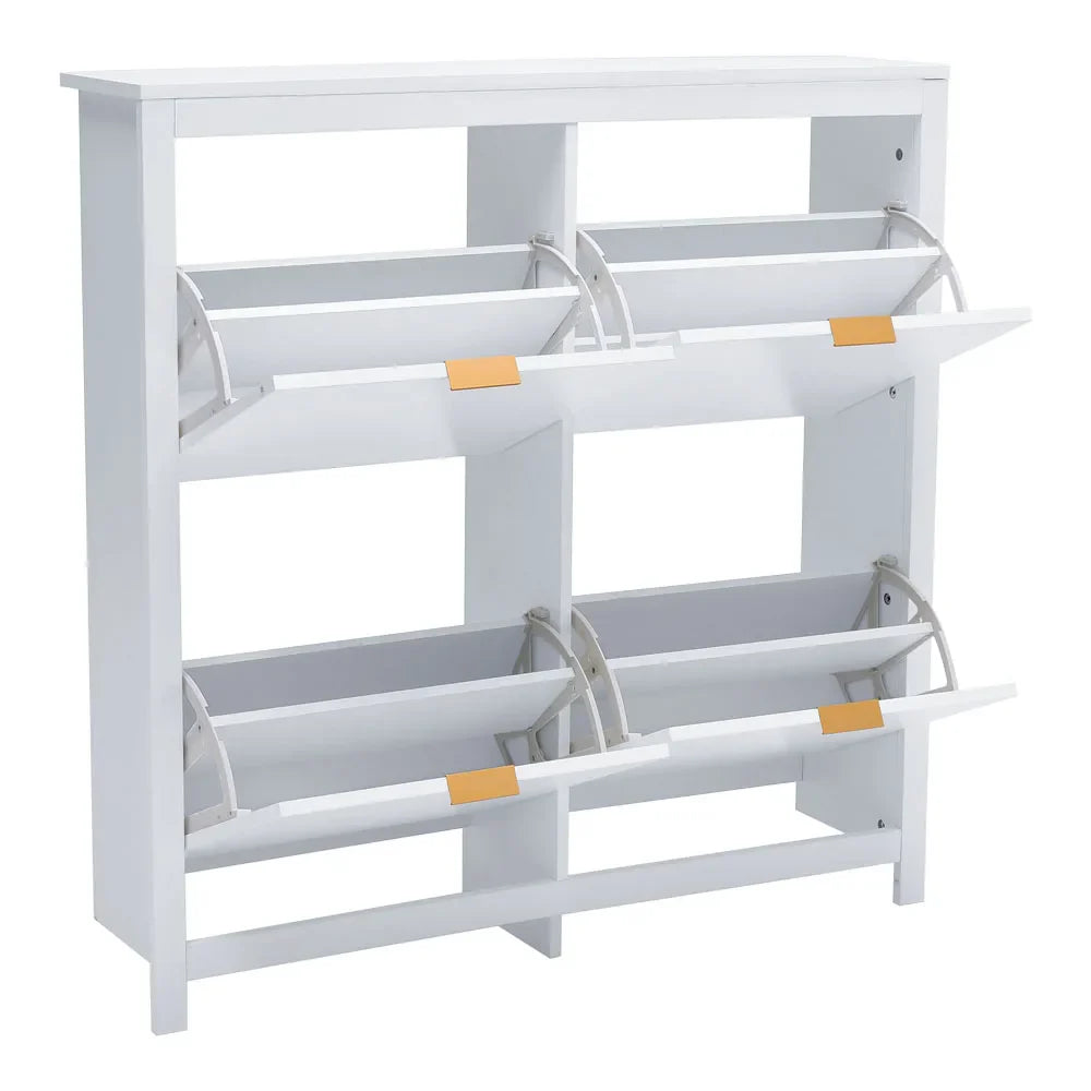 Livingandhome Flip Down Wood Shoe Cabinet in White for Hallway, Mudroom or Entryway