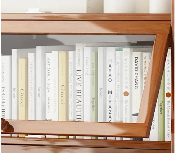 Japanese Home Furniture Bamboo Bookcases Organizer Multi-layer Storage Shelf Simple Retro Bookshelf With Door Modern Office Desk