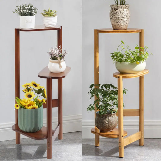 3 Tier Bamboo Corner Plant Stand - Indoor Flower Pot Shelf Display Holder for Home Garden