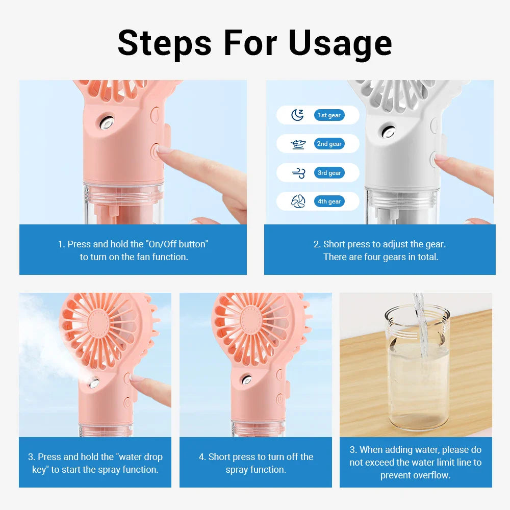 1pc Portable Handheld Spray Fan Mini Water Mist Cooling Fan for Student Dormitory Outdoor Summer Supplies Small Personal Fan