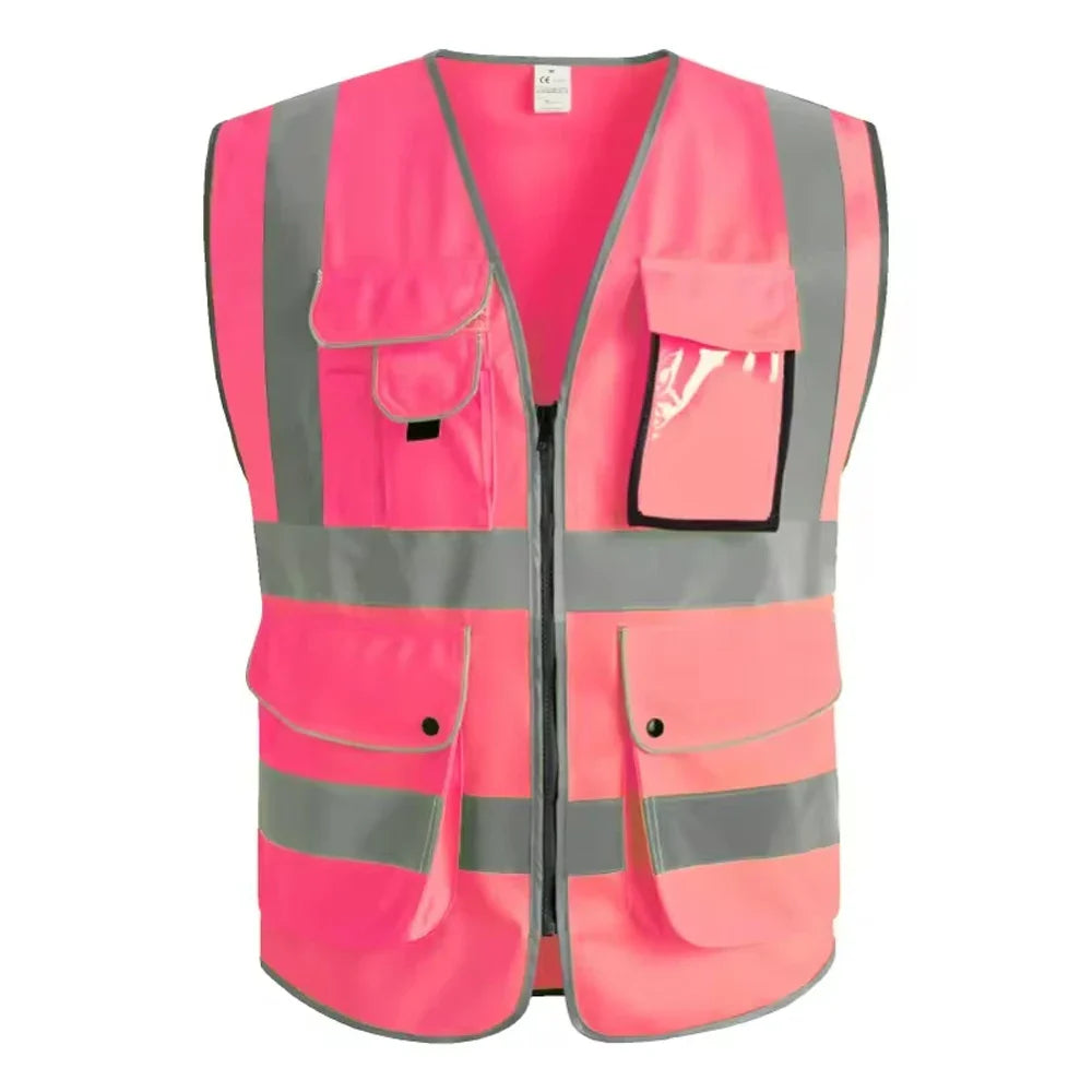 9 Pockets Class 2 High Visibility Reflective Safety Vest for Men Women Work Construction Orange Safety Vests Hi Vis Workwear