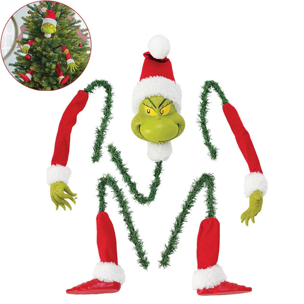 5PCS Stole Stuffed Stuck Topper Garland Ornament Head/Arms and Legs Grinch Elf Body Tree Decoration Xmas for Christmas Tree