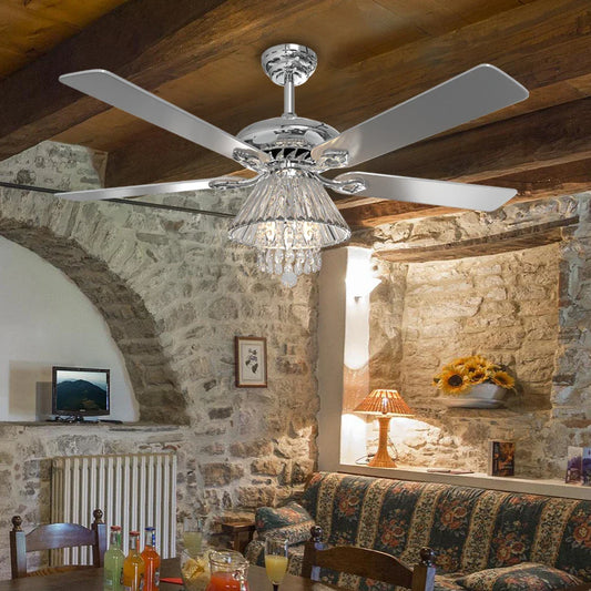 KOMORE 52 Inch Modern 5 Wood Blade Ceiling Fan Chandelier with Remote Control for Office, Living Room, Bedroom