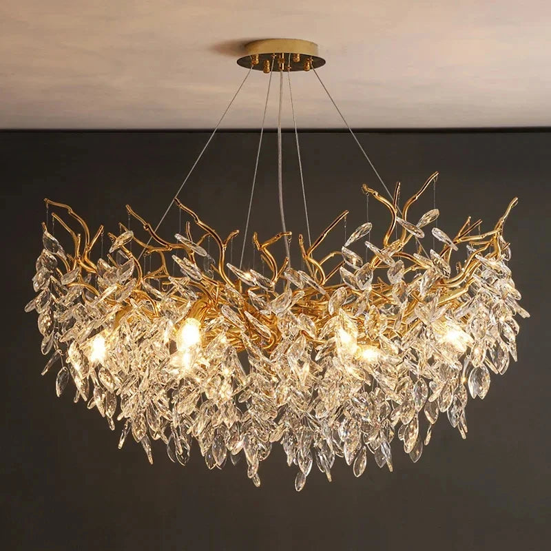 Luxury Gold Crystal LED Ceiling Pendant Lamps Indoor Villa Lights Fixture
