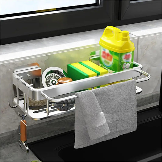 1pc Kitchen Aluminium sink Drain Rack shelf Basket Organizer Kitchen Accessories SpongeStorage Faucet Holder soap Drainer