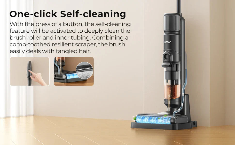 Laresar M3 Cordless Wet Dry Vacuum Cleaner Mop, Edge Cleaning 55min Auto Suction Floor Washer Self-Cleaning Smart Home Appliance