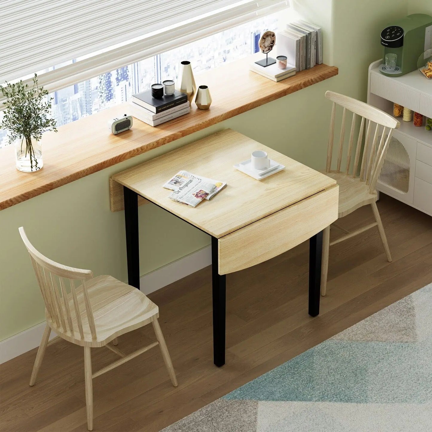 GOFLAME Folding Dining Table Drop Leaf Tables Home Wood Kitchen Table with Foot Pad