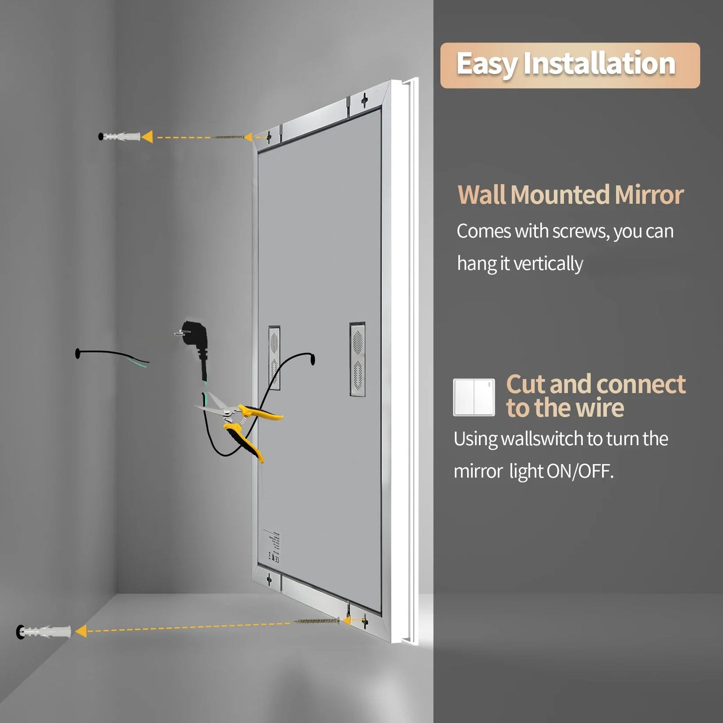 Square LED Bathroom Mirror with Bluetooth Speaker, Smart Wall Vanity Mirror, Front-lit and Backlight, Touch Anti-fog