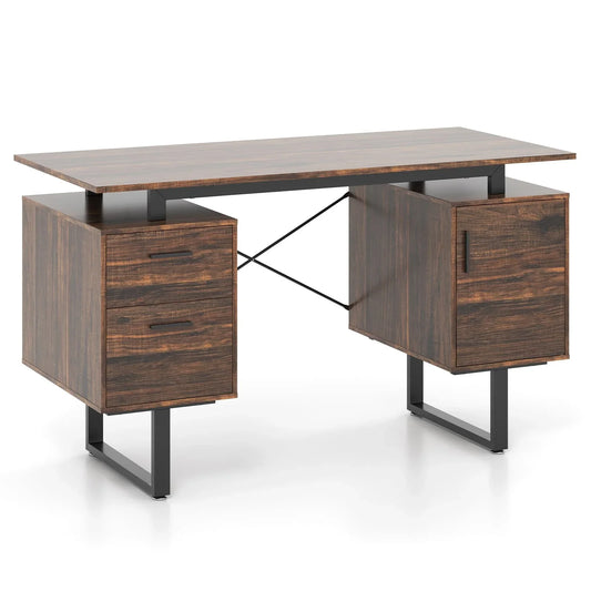 GOFLAME Computer Desk Home Office Desk with Floating Desktop-Coffee