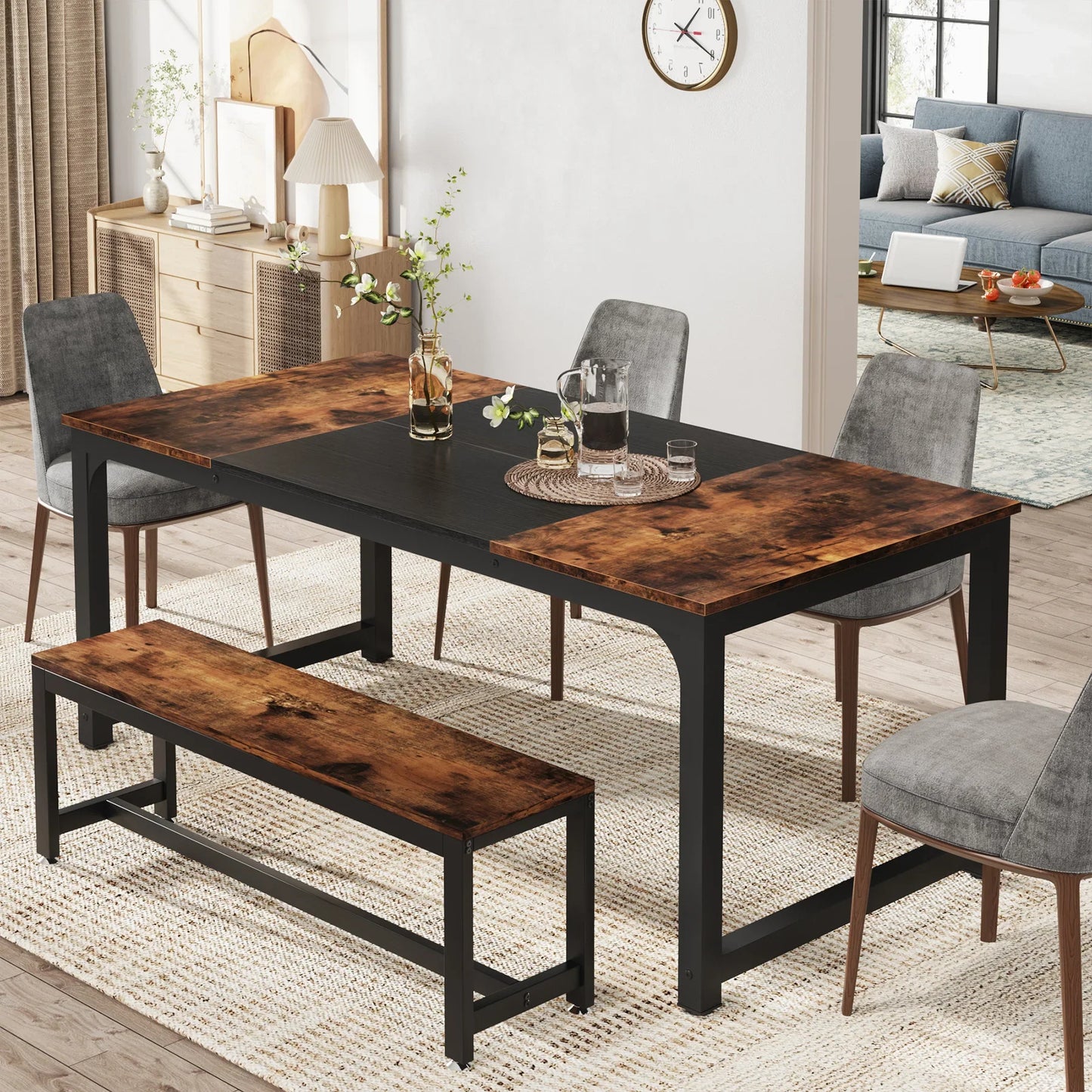 Tribesigns 63"x31.5" Dining Table, Industrial Kitchen Table for 6-8 Person, Rectangular Dinner Table for Dining Room Kitchen