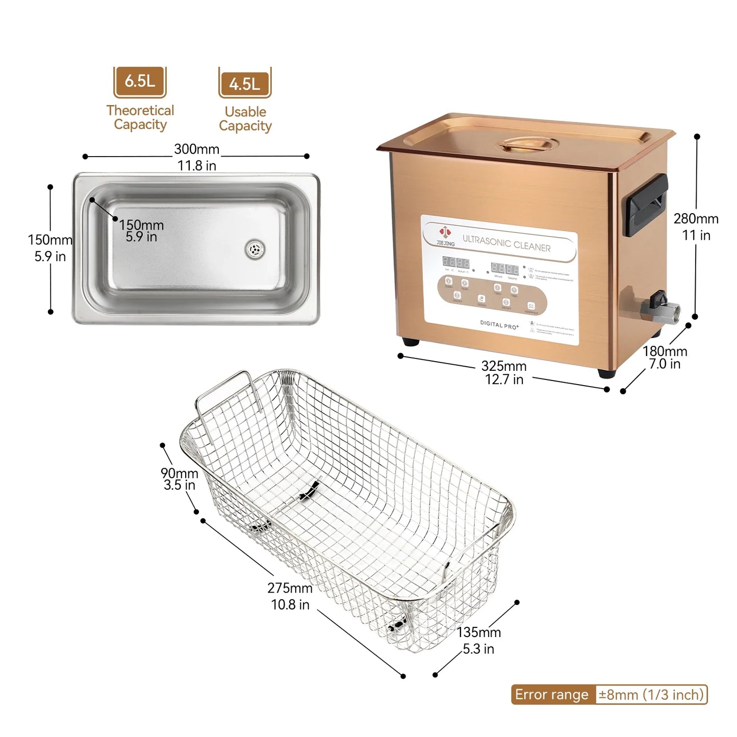 6.5L Ultrasonic Cleaner, 40kHz Ultrasonic Bath, Cleaning Machine For Jewellery Dental Motorbike Carburetor Auto Parts etc
