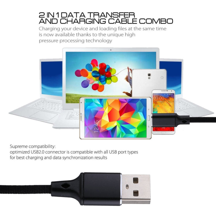 1m 2A Output USB to USB-C / Type-C Nylon Weave Style Data Sync Charging Cable, 2A Black, 2A Pink, 2A Grey, 2A Red, 2A White
