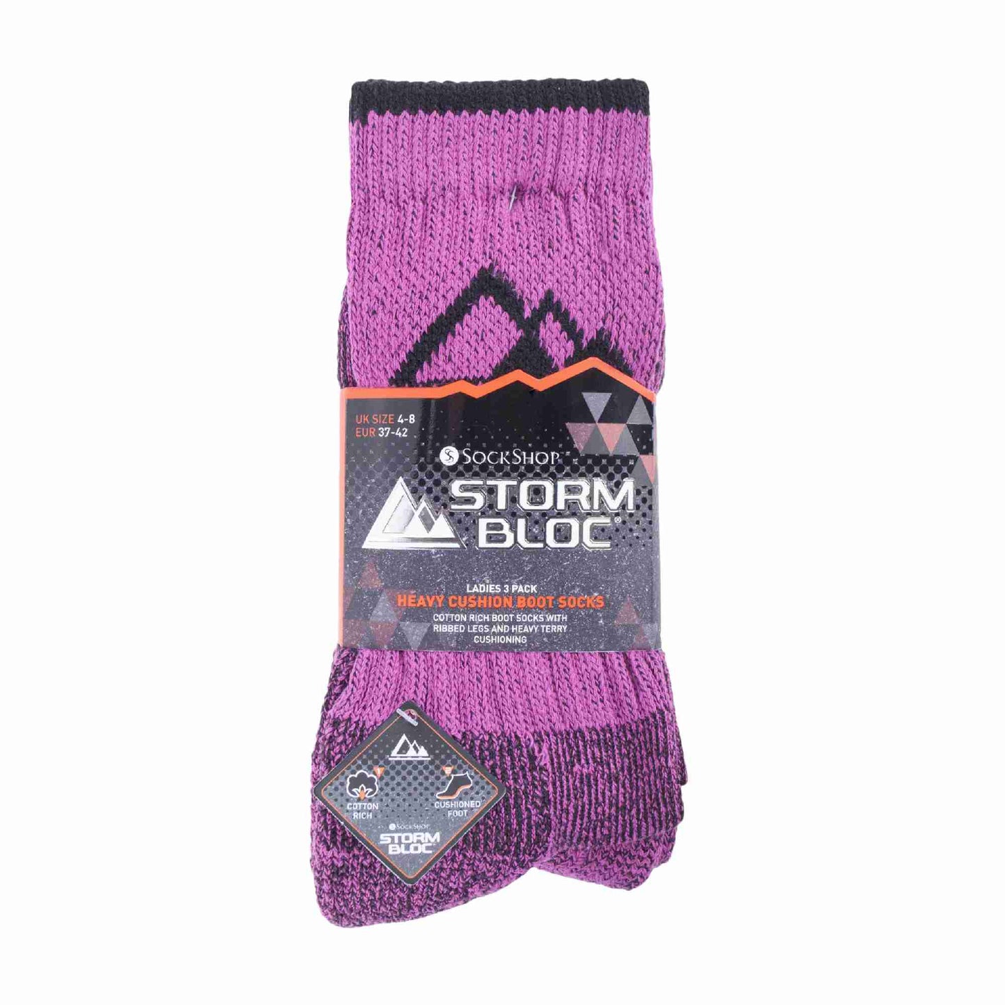 3 Pack Ladies Cushion Sole Outdoor Cotton Rich Hiking Boot Socks