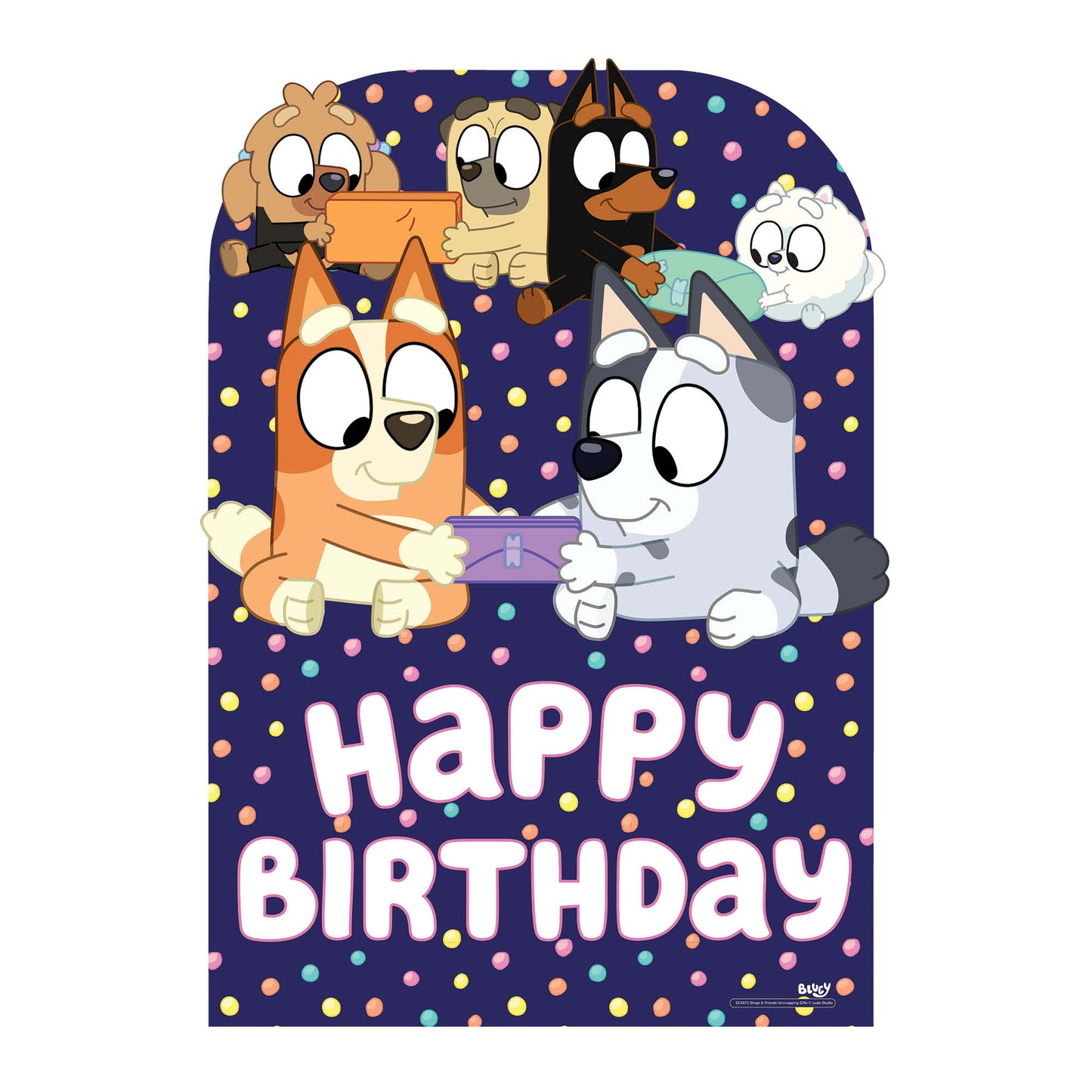 SC4571 Bluey and Friends Happy  Birthday Child Sized Backdrop Cardboard Cutout Height 132cm