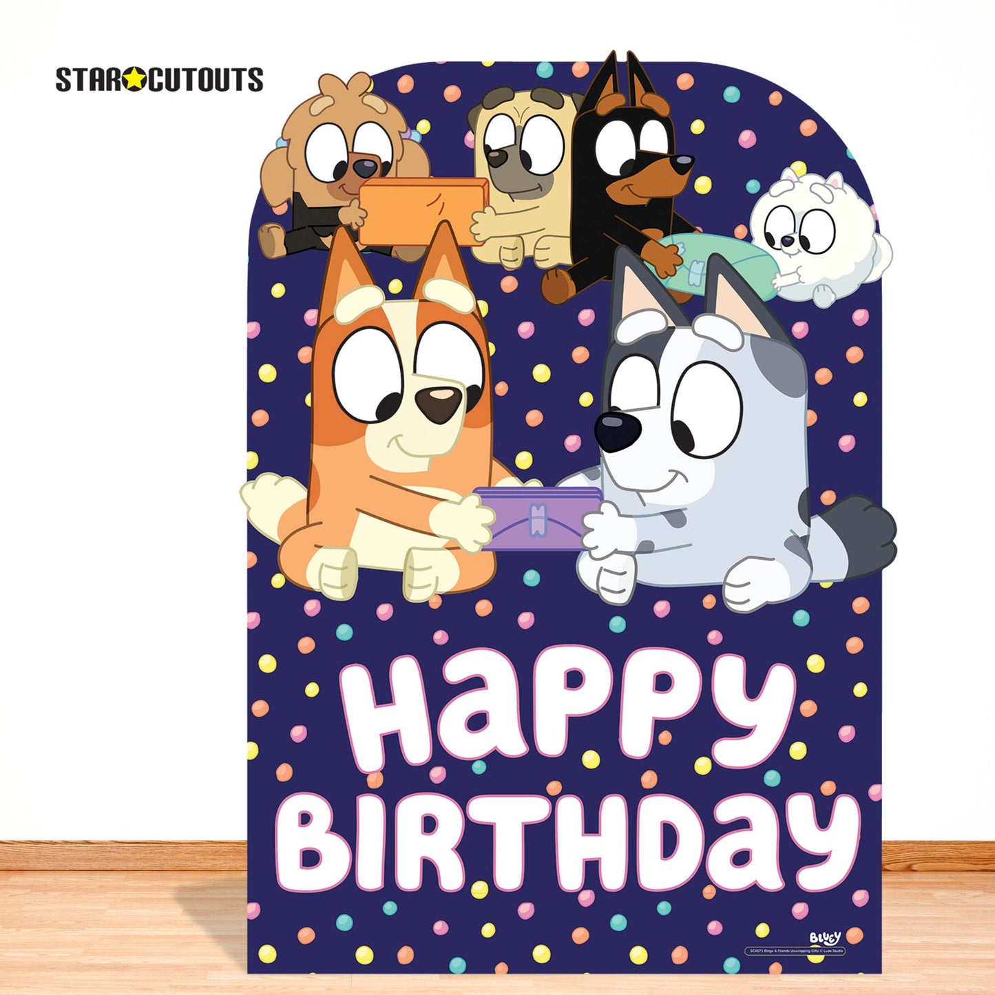 SC4571 Bluey and Friends Happy  Birthday Child Sized Backdrop Cardboard Cutout Height 132cm
