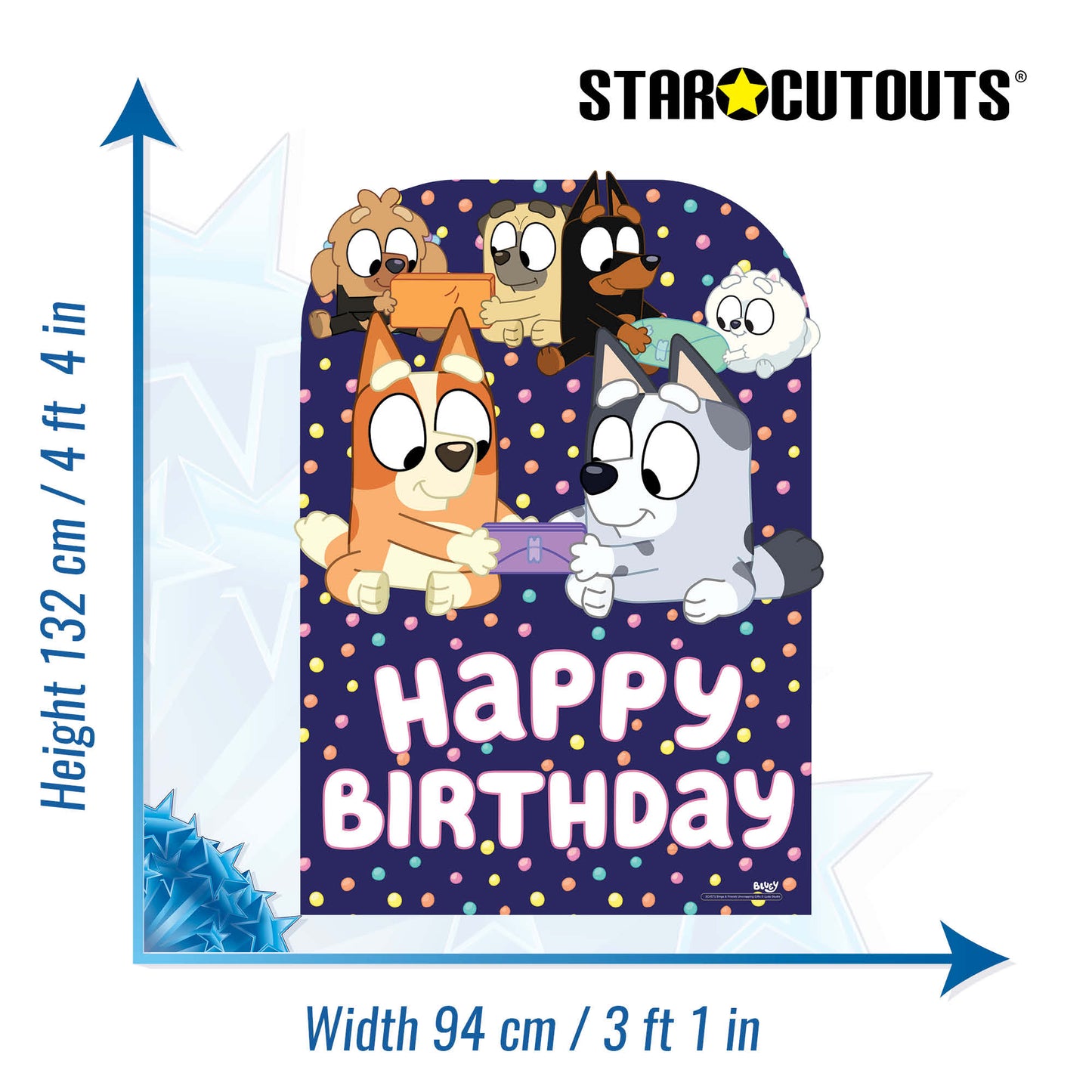 SC4571 Bluey and Friends Happy  Birthday Child Sized Backdrop Cardboard Cutout Height 132cm