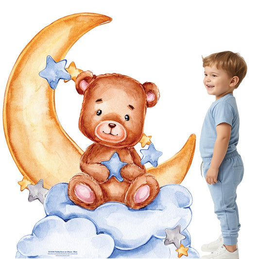 SC4596 Cute Baby Teddy Bear Moon Blue Cardboard Cutout Height 92cm