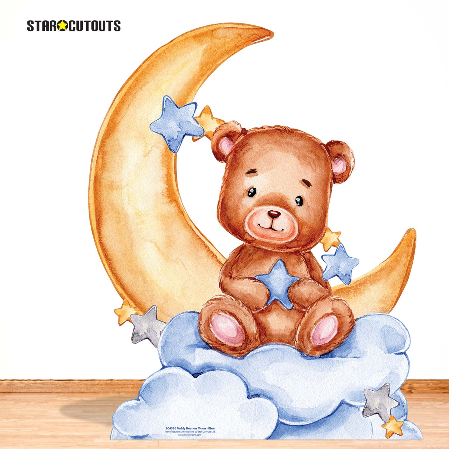 SC4596 Cute Baby Teddy Bear Moon Blue Cardboard Cutout Height 92cm