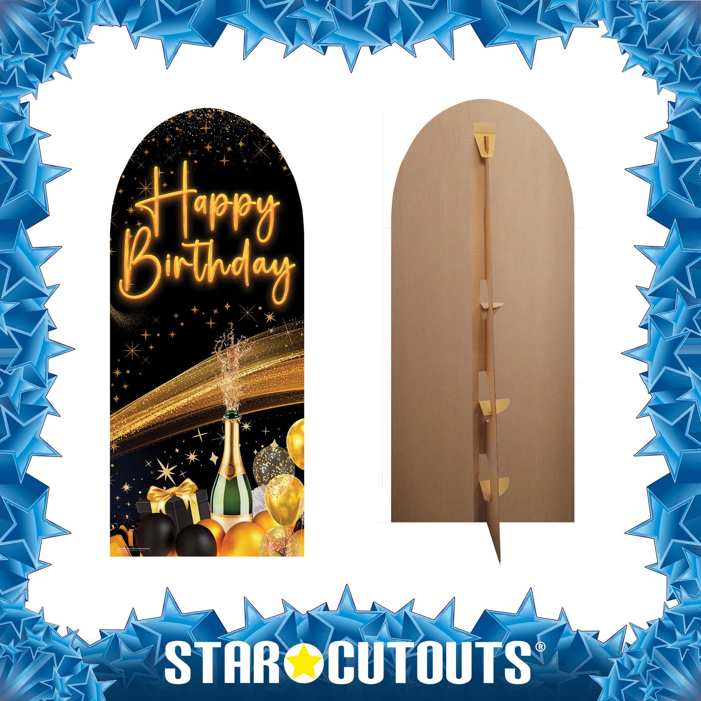SC4612 Black & Gold Birthday Backdrop Sailboard Cardboard Cutout Height 185cm