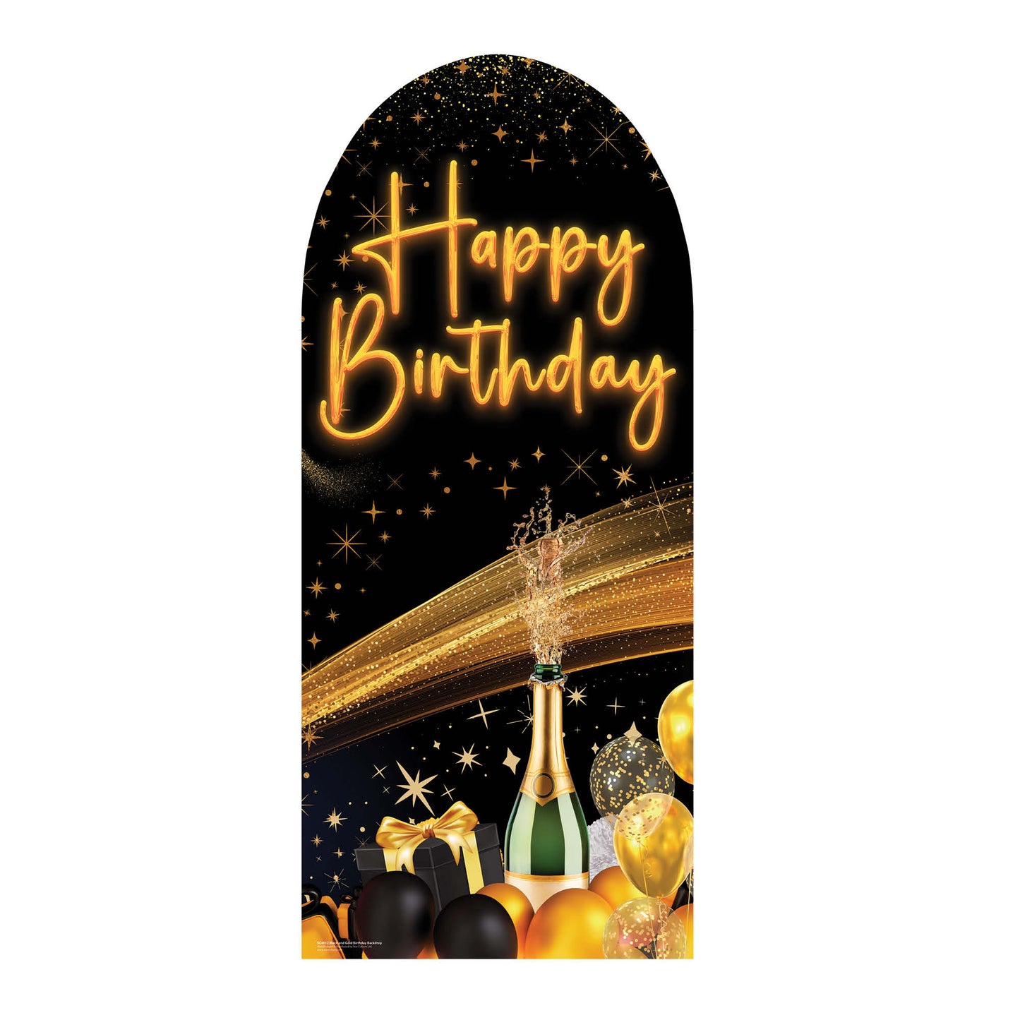 SC4612 Black & Gold Birthday Backdrop Sailboard Cardboard Cutout Height 185cm