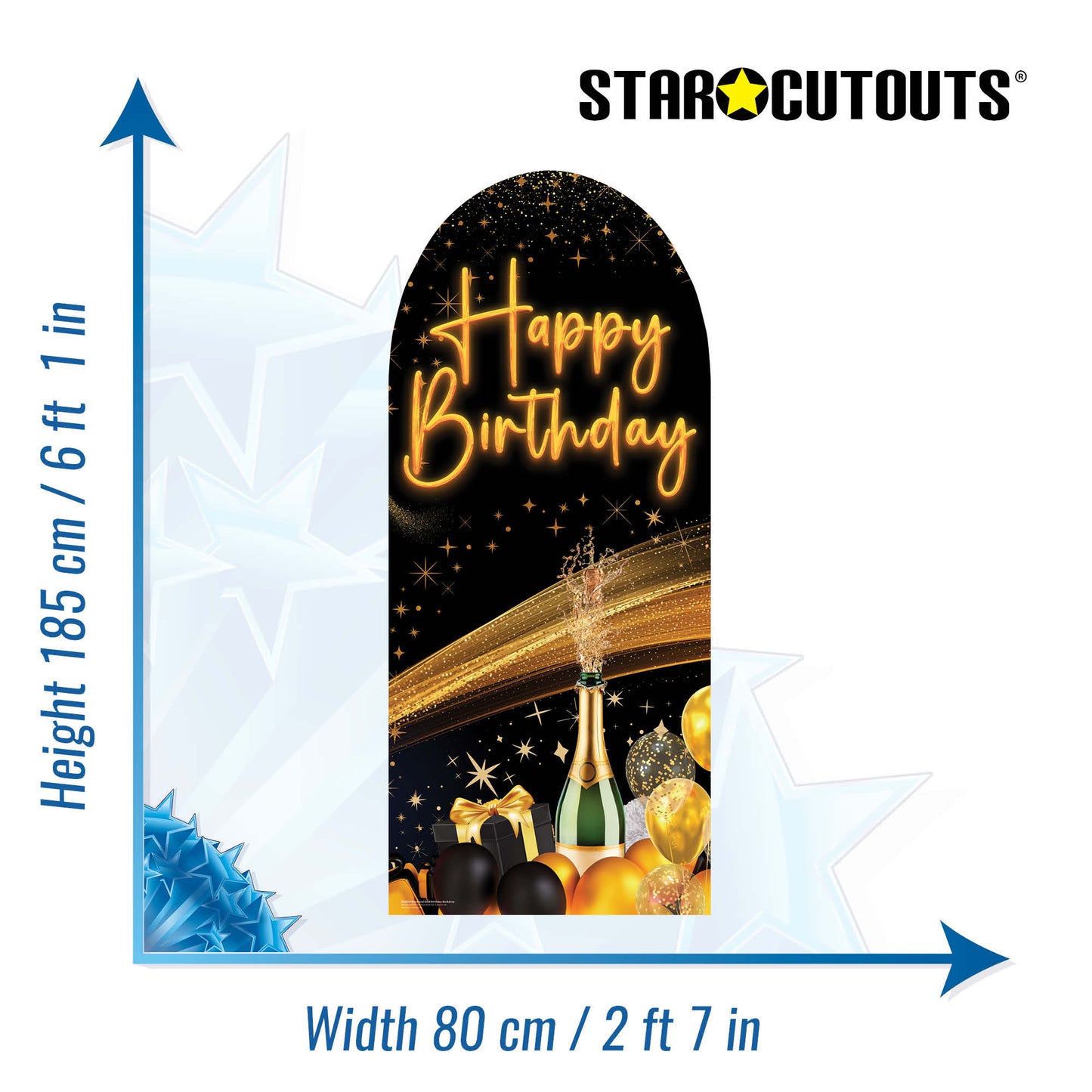 SC4612 Black & Gold Birthday Backdrop Sailboard Cardboard Cutout Height 185cm