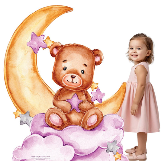 SC4671 Cute Baby Teddy Bear Moon Pink Cardboard Cut Out Height 92cm