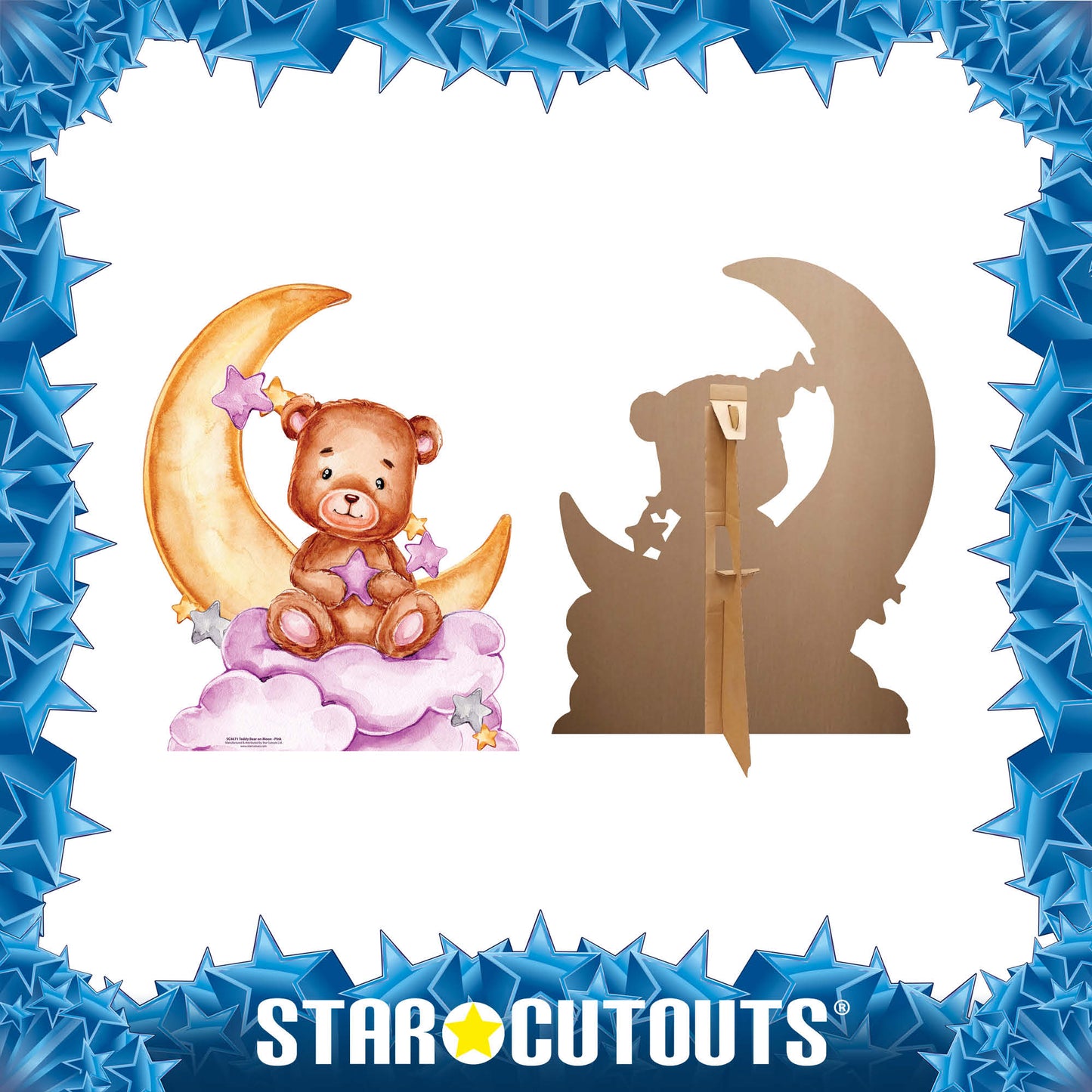 SC4671 Cute Baby Teddy Bear Moon Pink Cardboard Cut Out Height 92cm