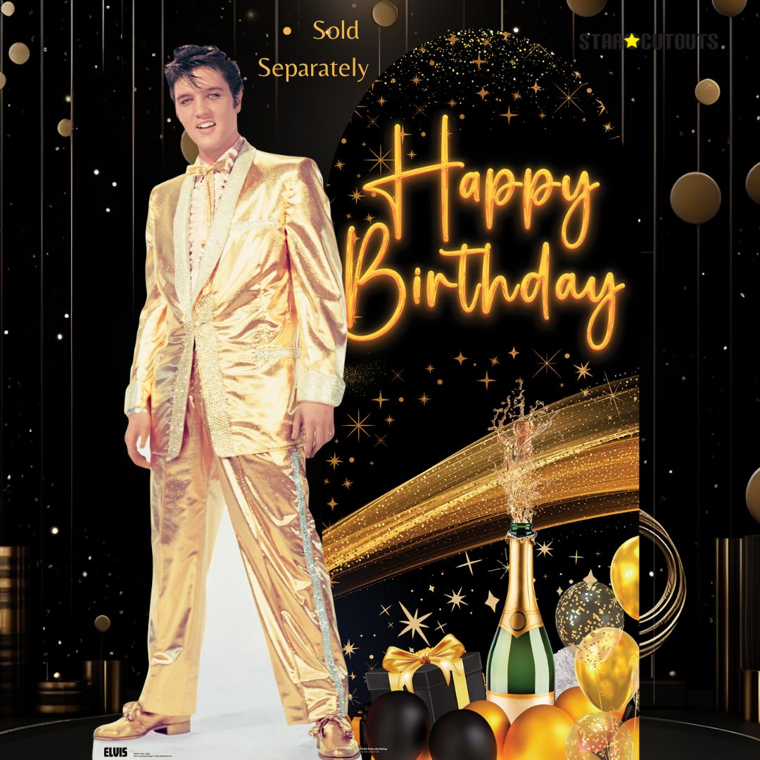 SC4612 Black & Gold Birthday Backdrop Sailboard Cardboard Cutout Height 185cm