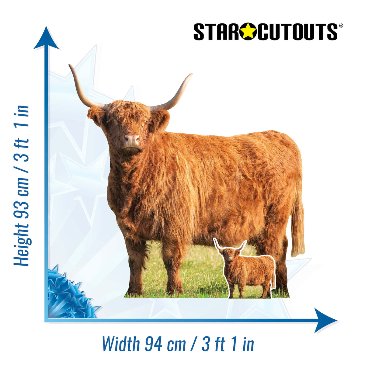SC4955 Young Highland Cow in Meadow Cardboard Cutout Height 93cm