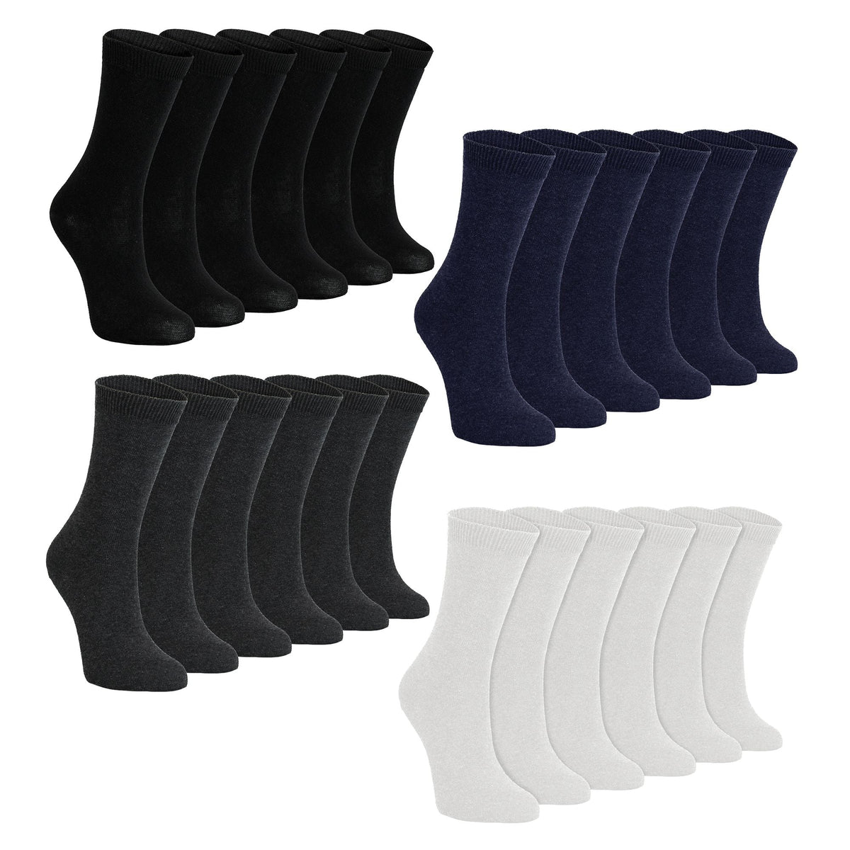 24 Pair Multipack Kids Plain School Socks
