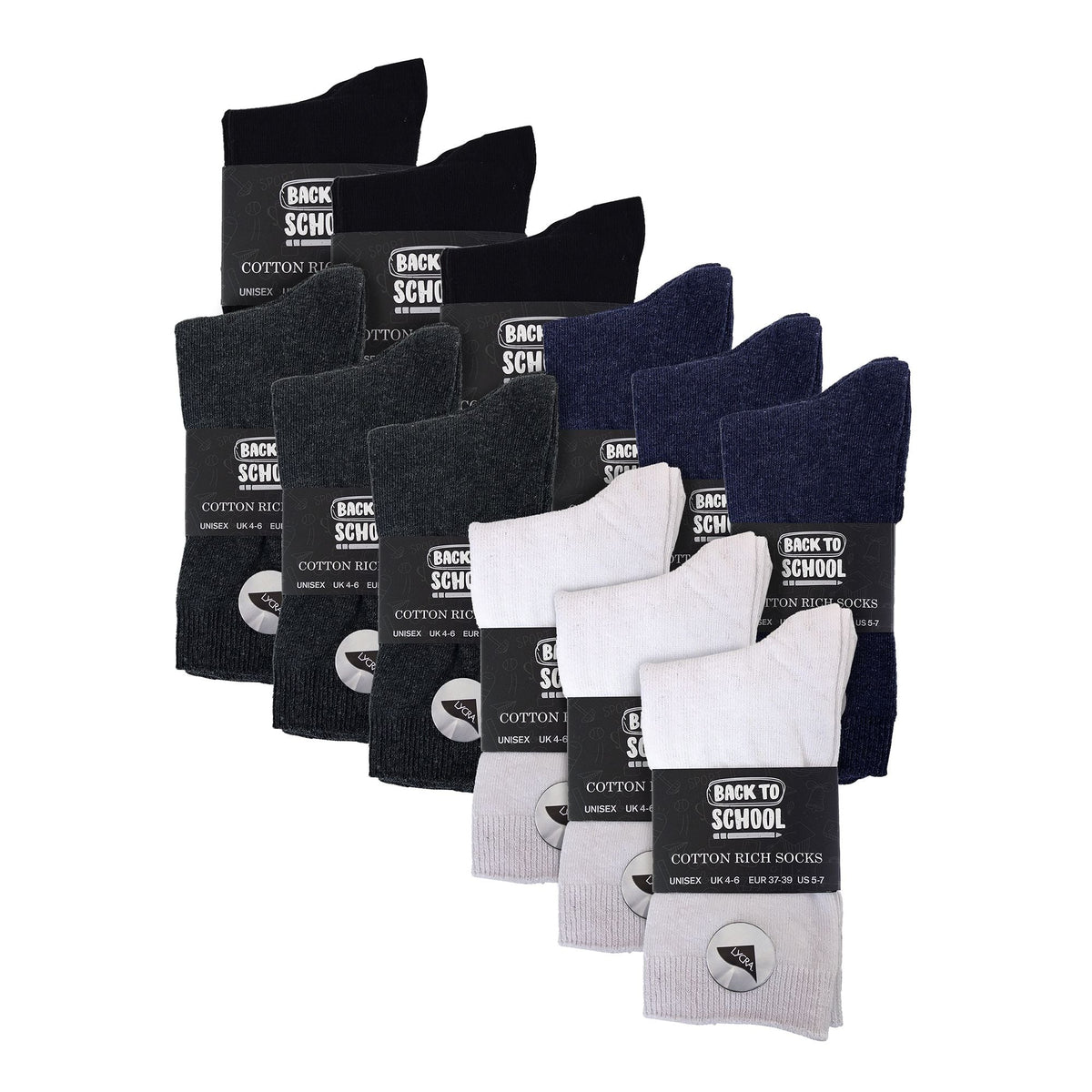 24 Pair Multipack Kids Plain School Socks