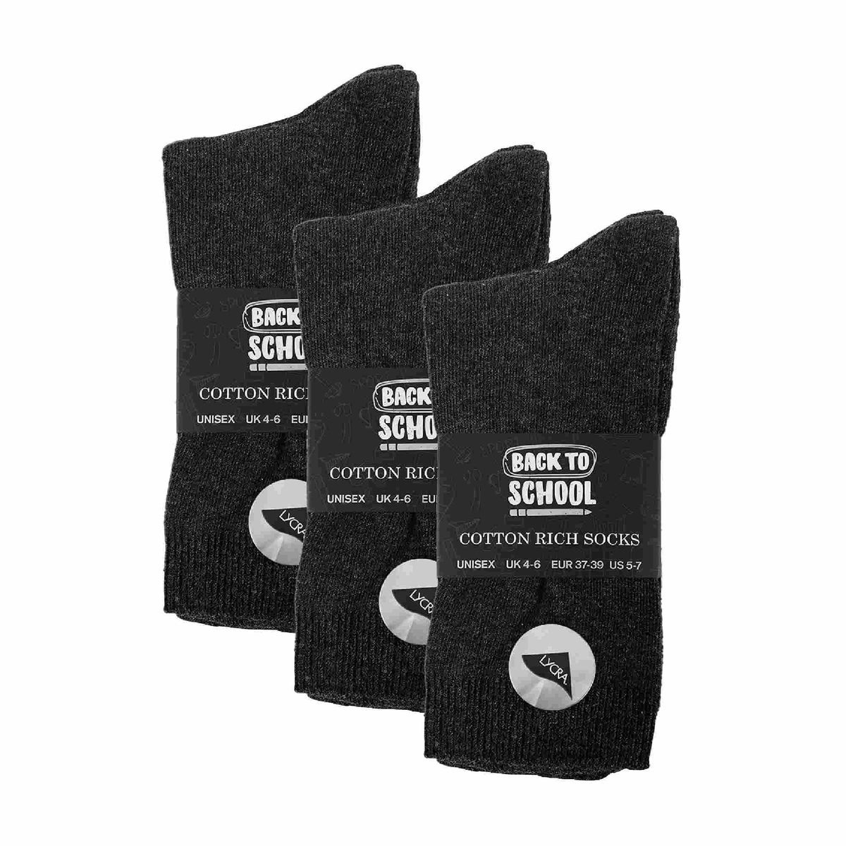 6 Pack Girls & Boys Plain Soft Breathable Cotton School Socks (3 Sizes)