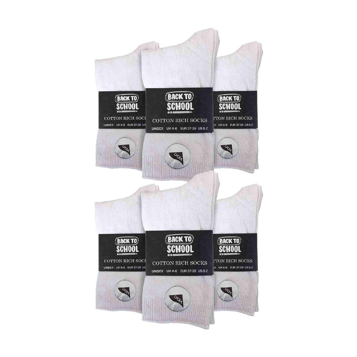 12 Pair Plain Kids School Soft Breathable Cotton Rich Socks