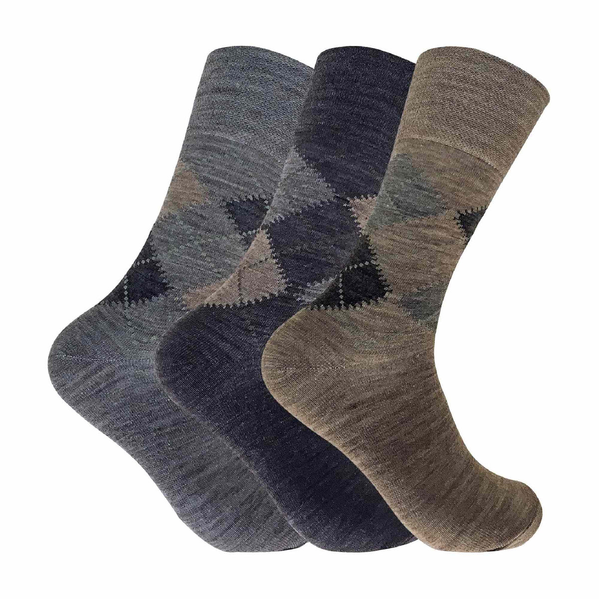 3 Pack Mens Non Elastic Lambs Wool Blend Socks with Loose Top