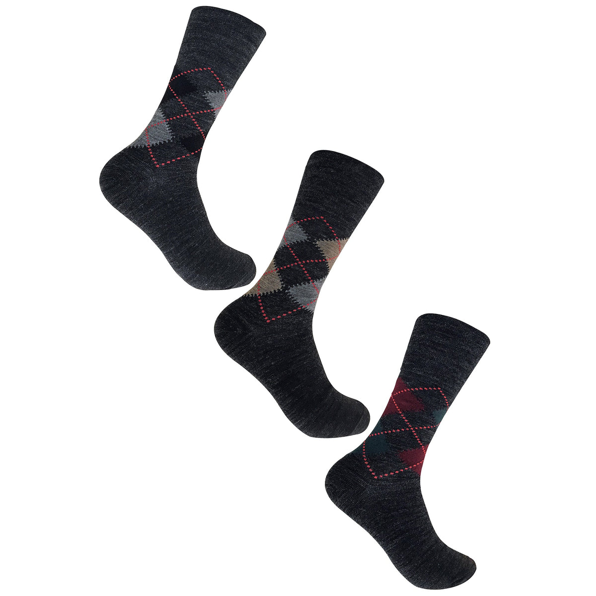3 Pack Mens Non Elastic Lambs Wool Blend Socks with Loose Top
