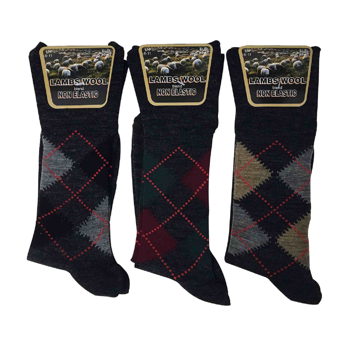 3 Pack Mens Non Elastic Lambs Wool Blend Socks with Loose Top
