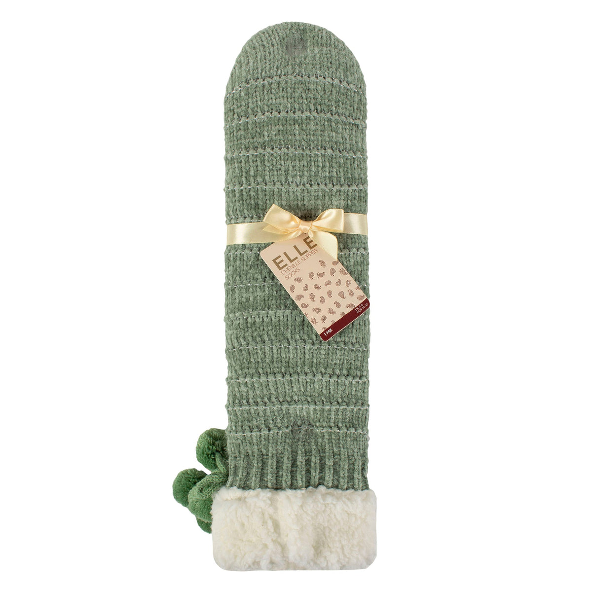 1 Pair Ladies Chenille Slipper Socks with Moccasin Sole - Soft Cosy Comfort