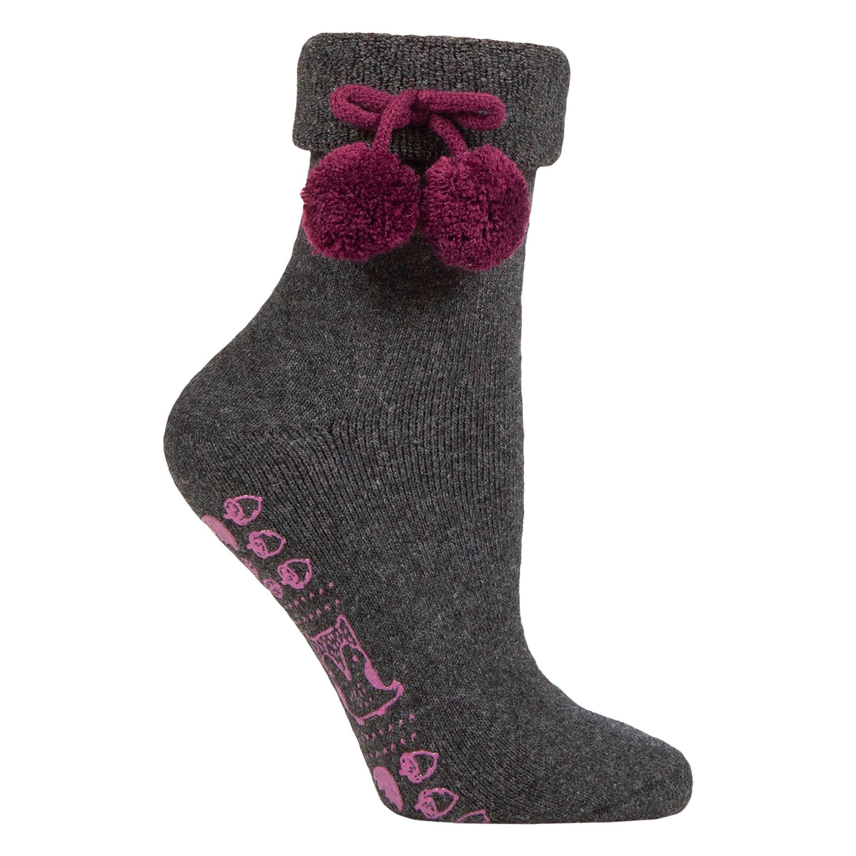 1 Pair Ladies Wool Mix Slipper Socks with Pom Pom - Warm Soft Cosy Comfort