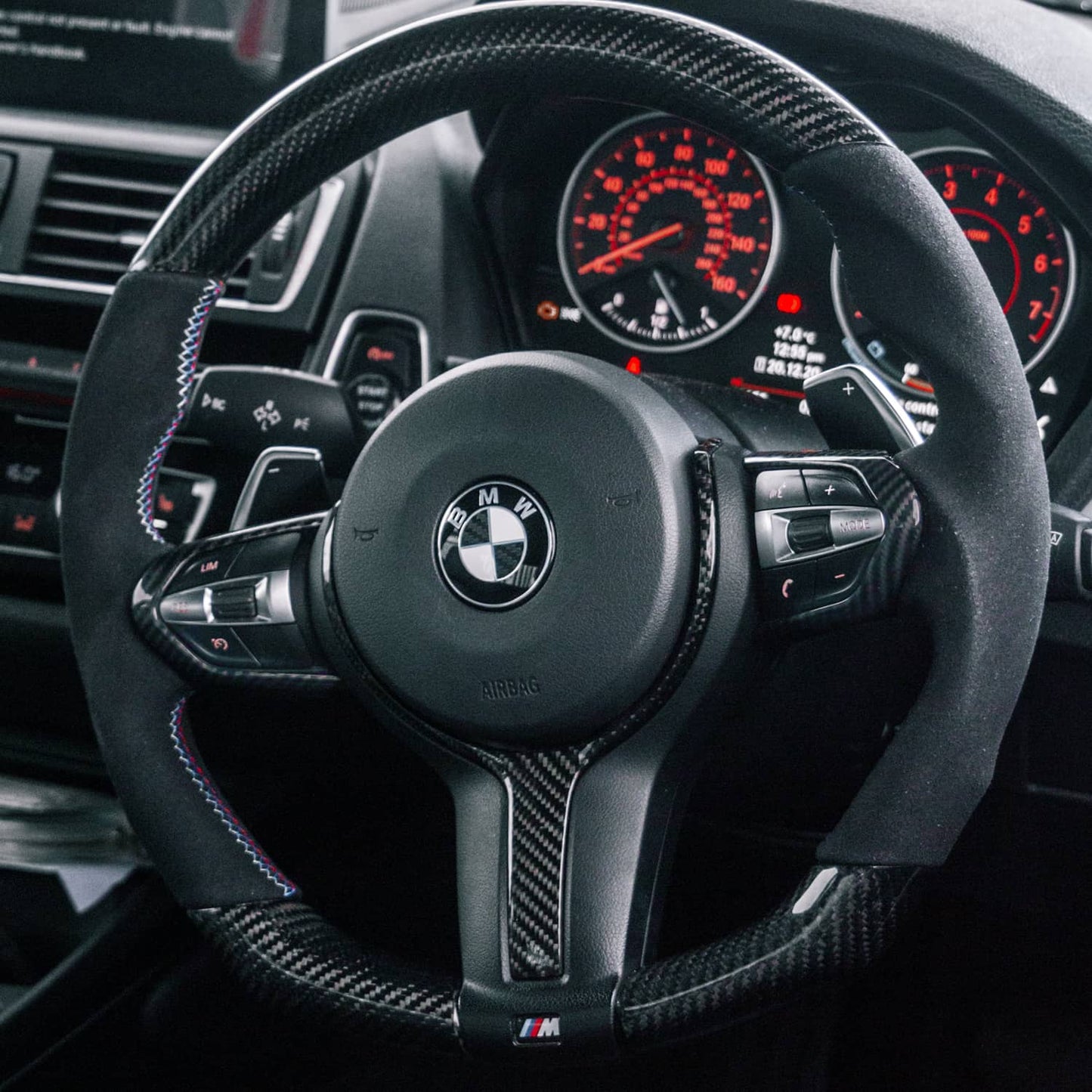 SHFT BMW F Series Steering Wheel Button Trim In Gloss Carbon Fibre Look
