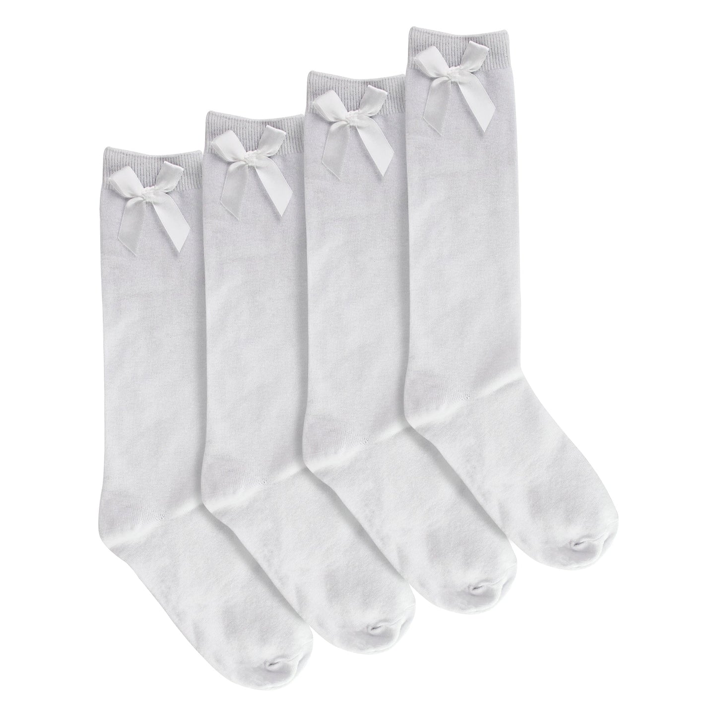 Girls 4 Pack Knee High School Socks with Ribbon Bow | Kids Plain Long Socks