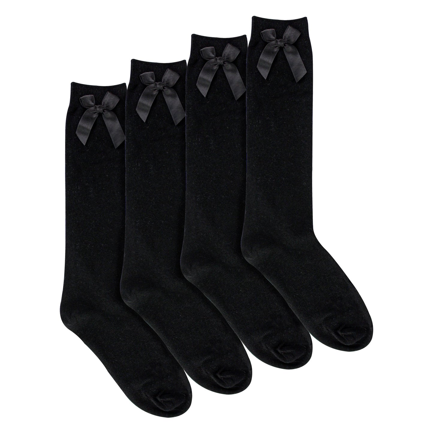 Girls 4 Pack Knee High School Socks with Ribbon Bow | Kids Plain Long Socks