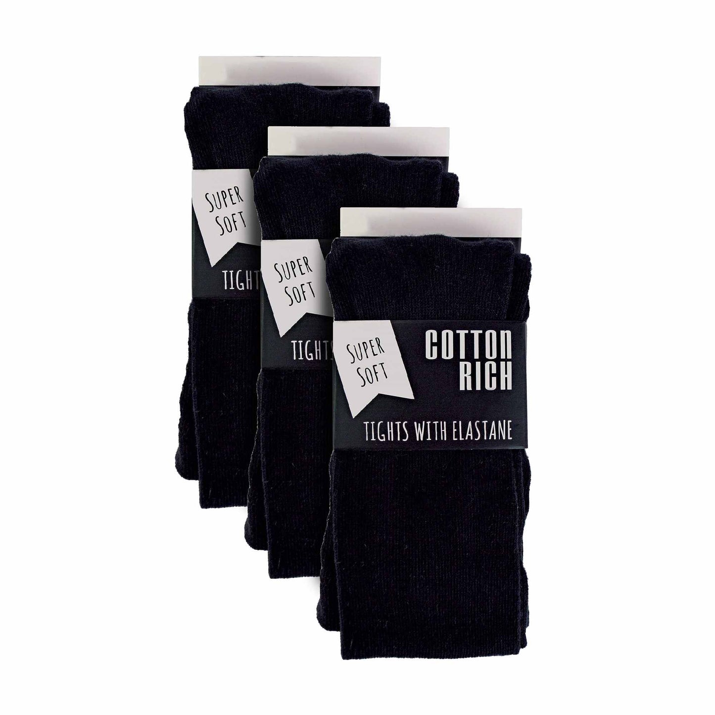 3 Pack Girls Plain Soft Breathable Cotton School Tights (5 Sizes)