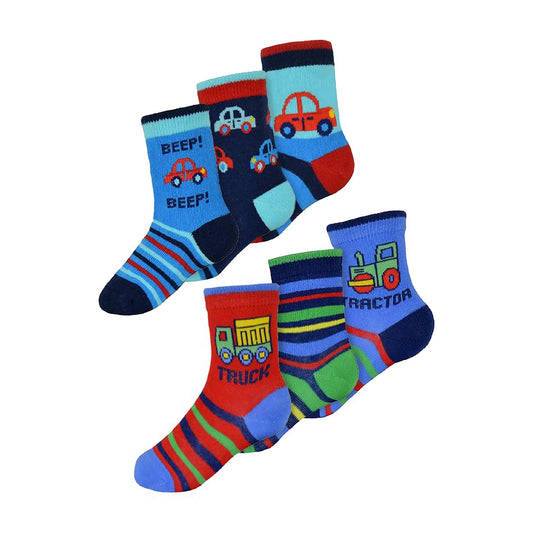 6 Pack Baby Boys Cotton Cars Trucks Design Pattern Socks