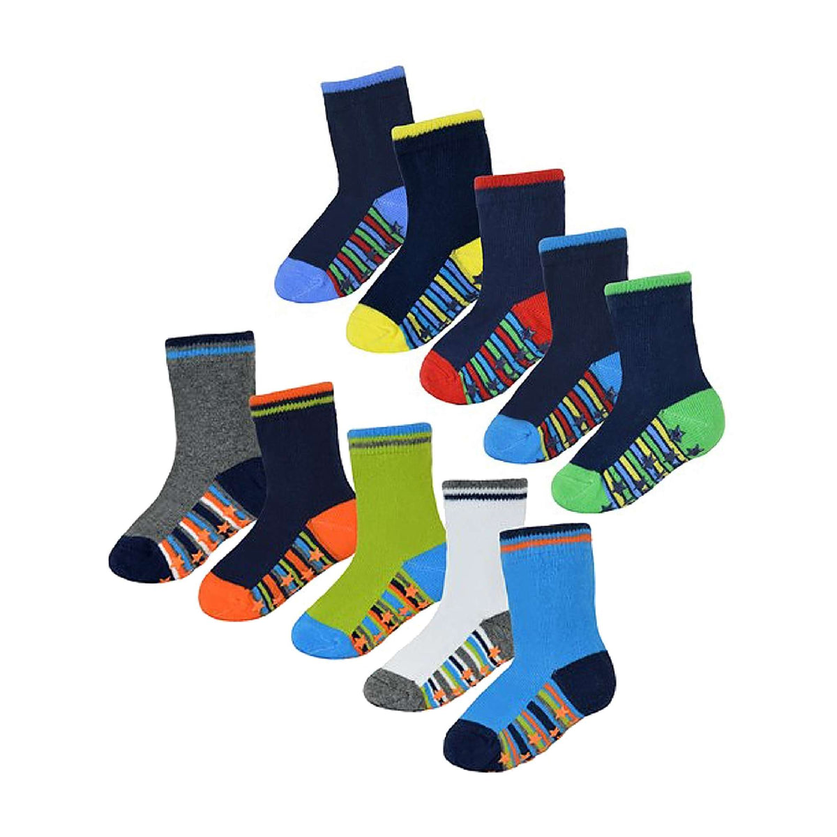 10 Pack Baby Boy Cotton Rich Non Slip Socks with Star Grippers