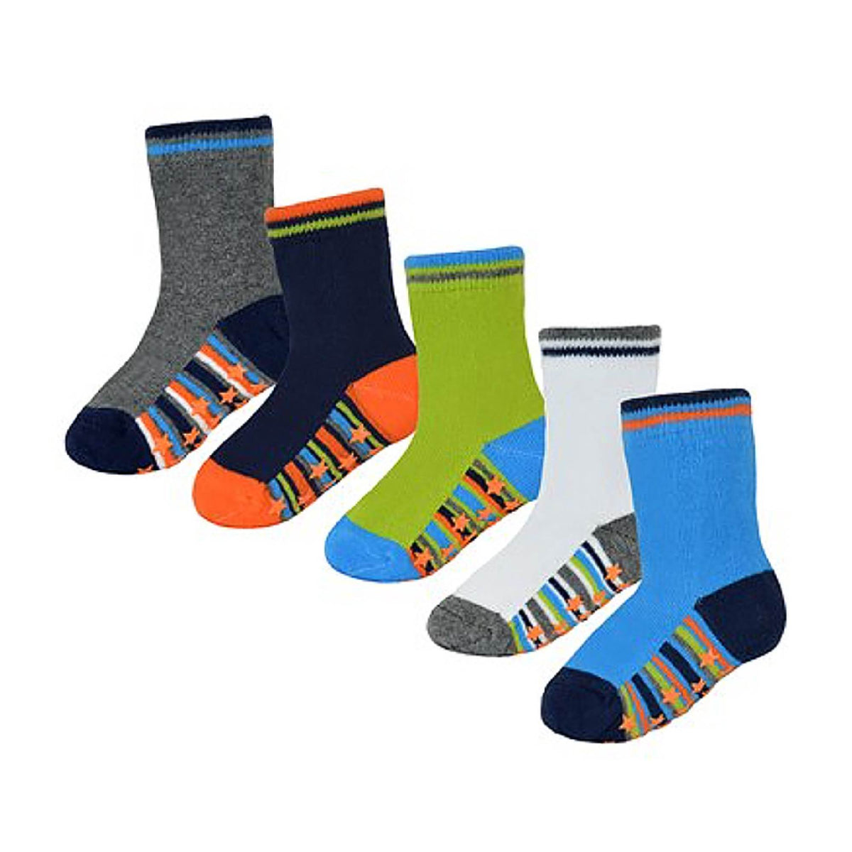 10 Pack Baby Boy Cotton Rich Non Slip Socks with Star Grippers